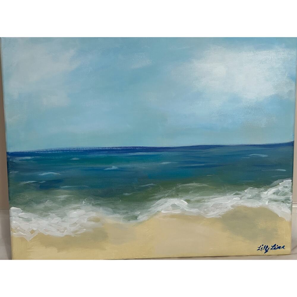 Hand Painted Original Acrylic Painting on Canvas Calm Seascape OOAK 16X20 signed